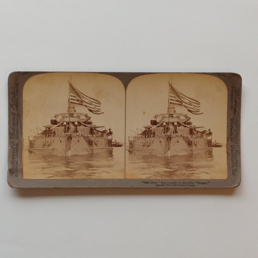 ANTIQUE Stereograph Card "Old Glory" "Oregon" 1899 Underwoodand Underwood